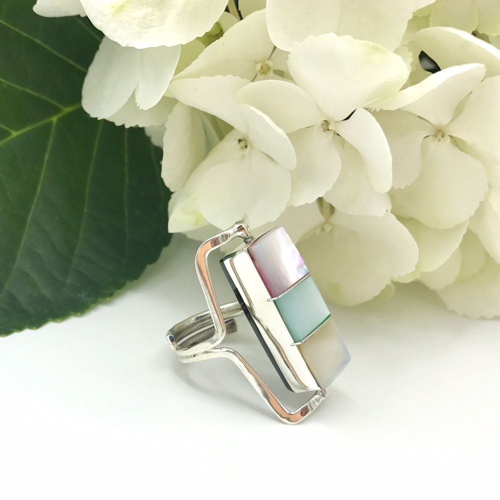 Mother Pearl .925 SILVER Ring w 2 Face