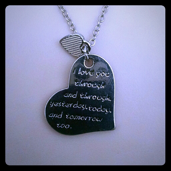 Beautiful silver-tone love you heart necklace