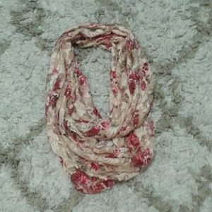 Pink floral lace infinity scarf
