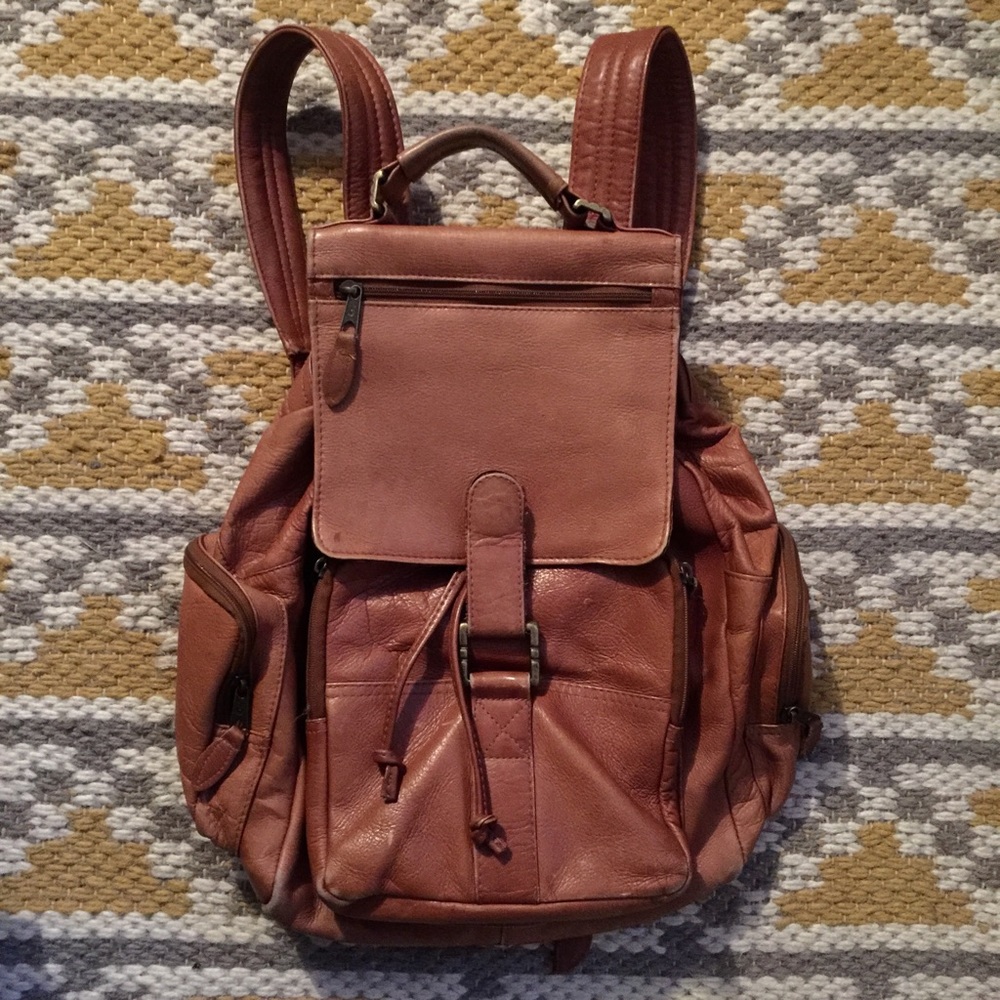 Vintage Leather Backpack with Brass Hardware