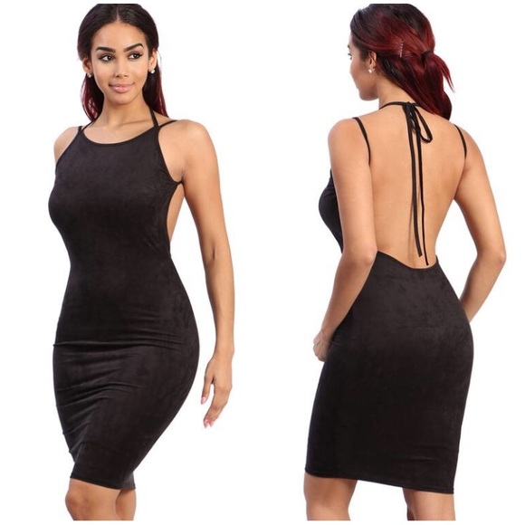 Soft Suede Spaghetti Strap Dress in Black - Picture 1 of 1