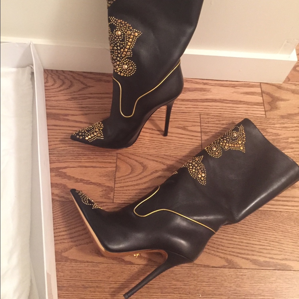VERSACE black and gold stud boots sz40