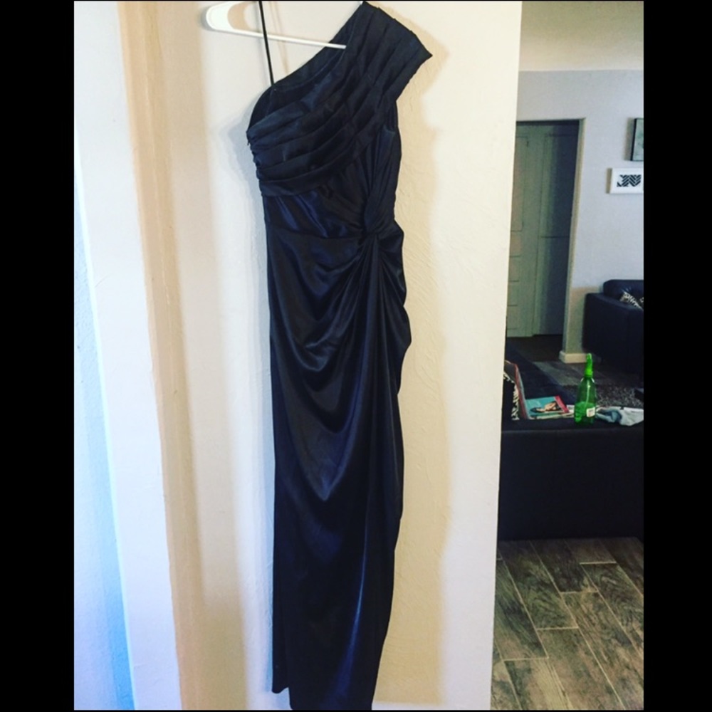 Black one shoulder satin gown