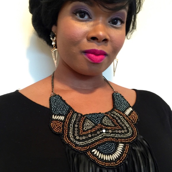 Beaded Leather Necklace Fringe Leather - Picture 3 of 3