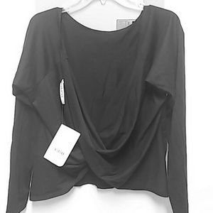 Large Fabletics L/S. Black Tee Twisted Open Back