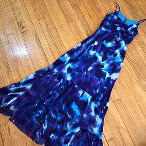 Watercolor blue and purple maxi dress