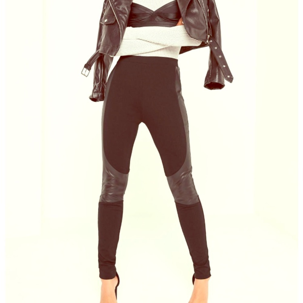 Faux Leather Panel Ponte Leggings