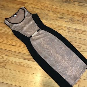 Metallic Rose Gold Silhouette Midi Dress