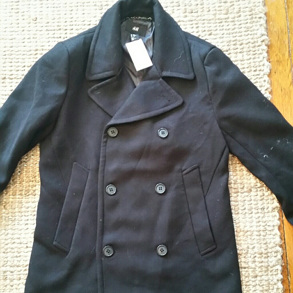 Mens Black Pea Coat H&M