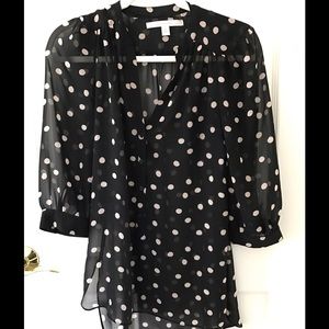 LC Lauren Conrad Sheer B&W Polka Dot Tunic Blouse