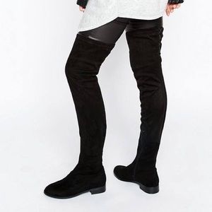 Black faux suede thigh high boots - never worn!