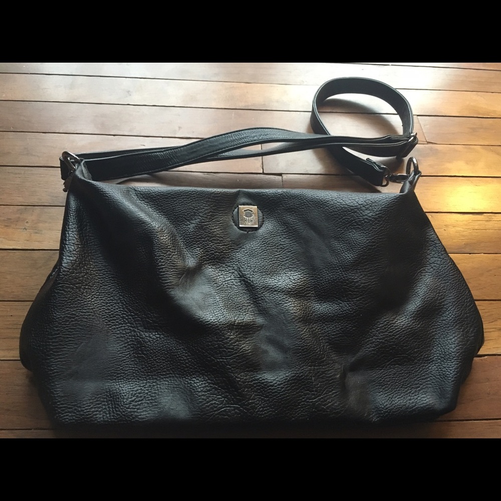 Black vegan leather cross body bag