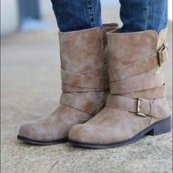 Madden Girl Shoes - Madden Girl Taupe Cullen biker Boots