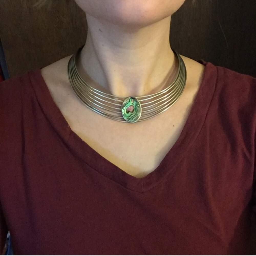 Vintage abalone Sterling mermaid collar
