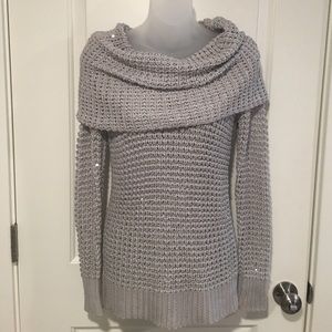 Sequined grey cowl neck sweater
