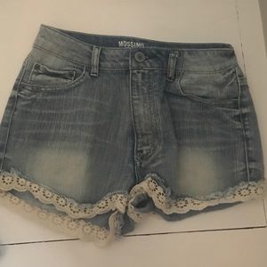 High wasted jean shorts with lace trim
