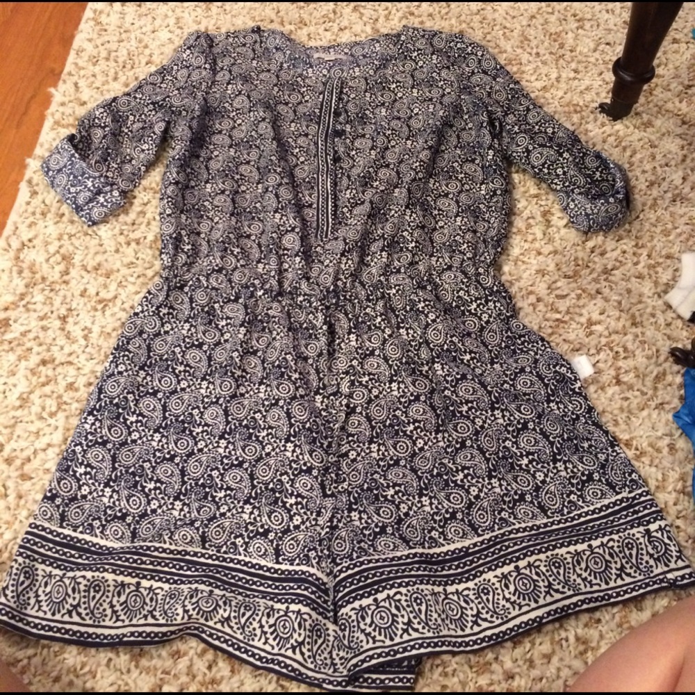 Blue and white pattern Loft romper