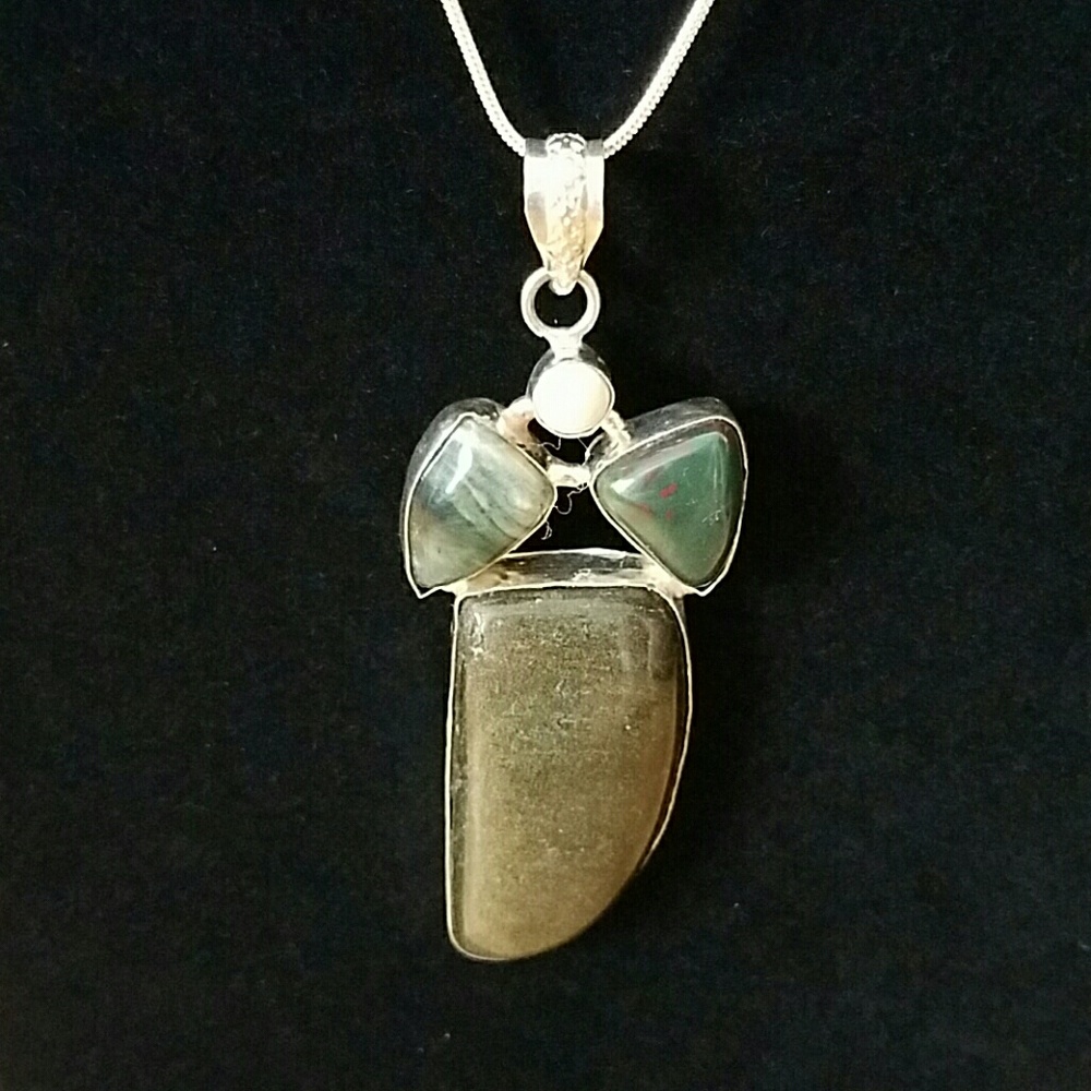 Pearl & Bloodstone Sterling Necklace
