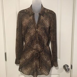 Leopard tunic blouse with front tie by Cache