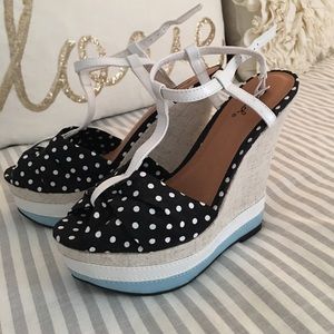 Brand New Qupid Polka Dot Wedges