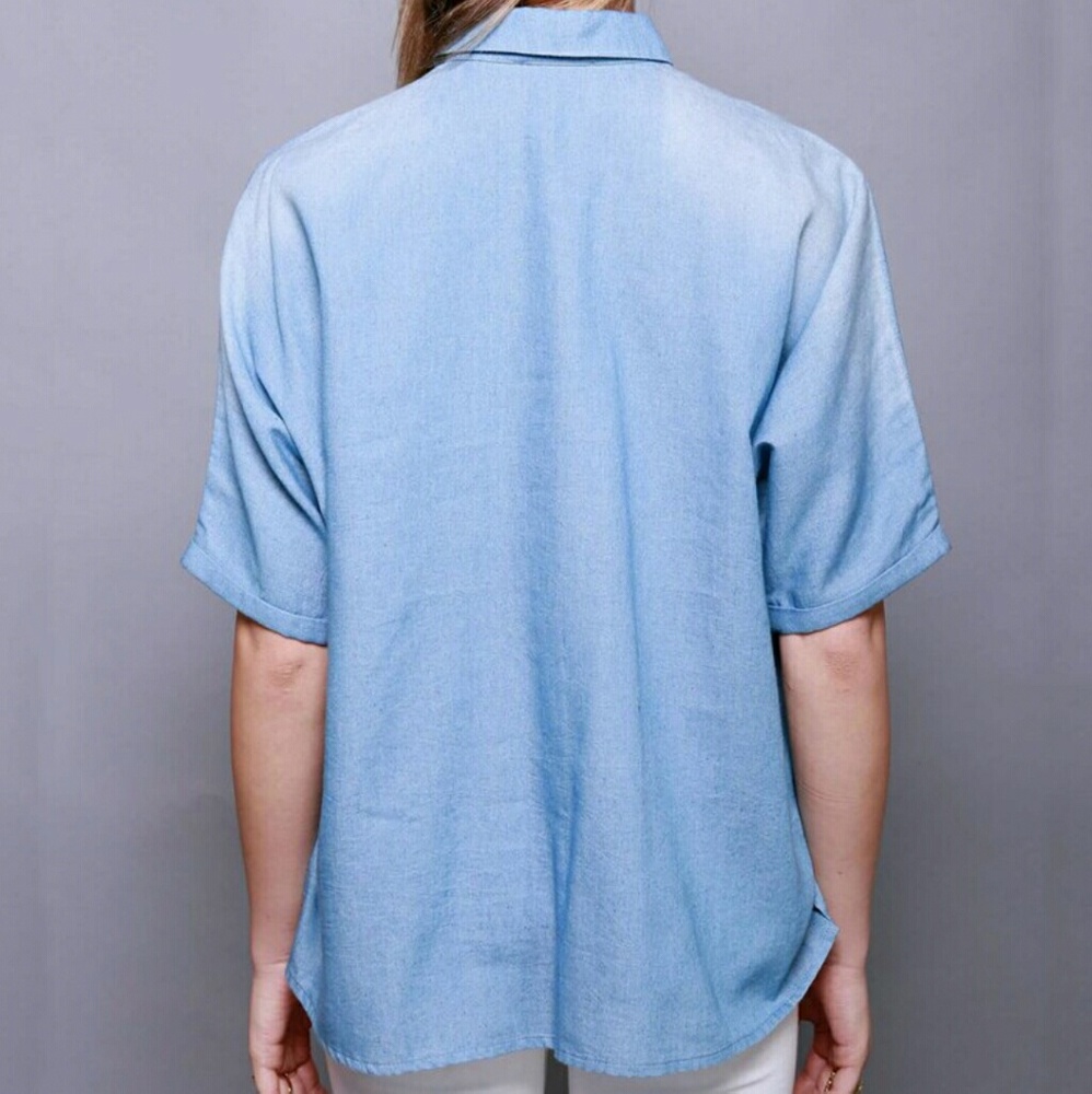 Soft Cotton Chambray blue button up top - Picture 3 of 3