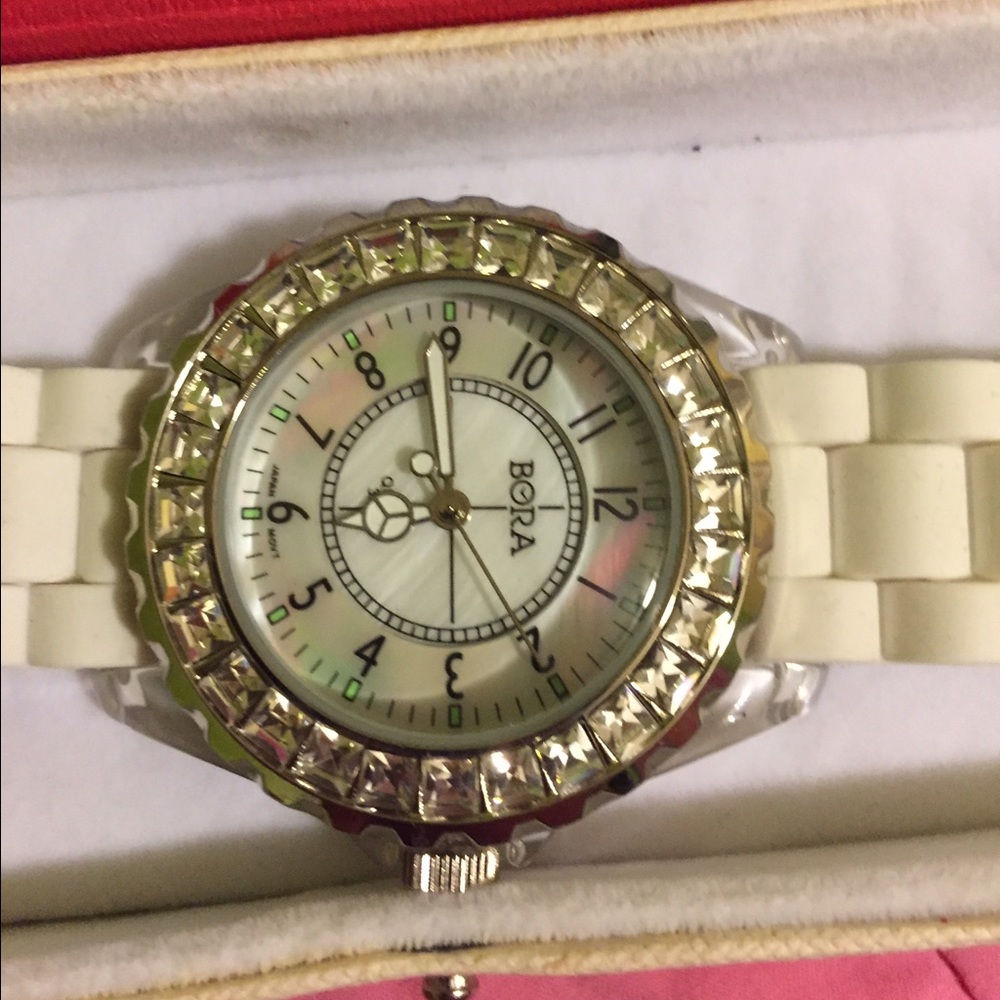 Bora white bedazzled watch