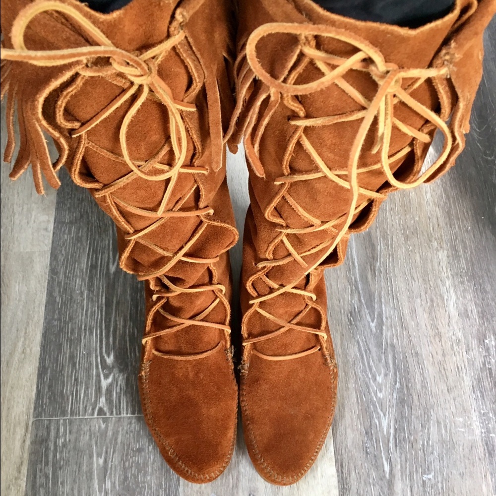 Tall Suede lace-up Moccasins boots
