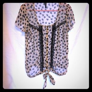 Sheer button down tunic top sz M