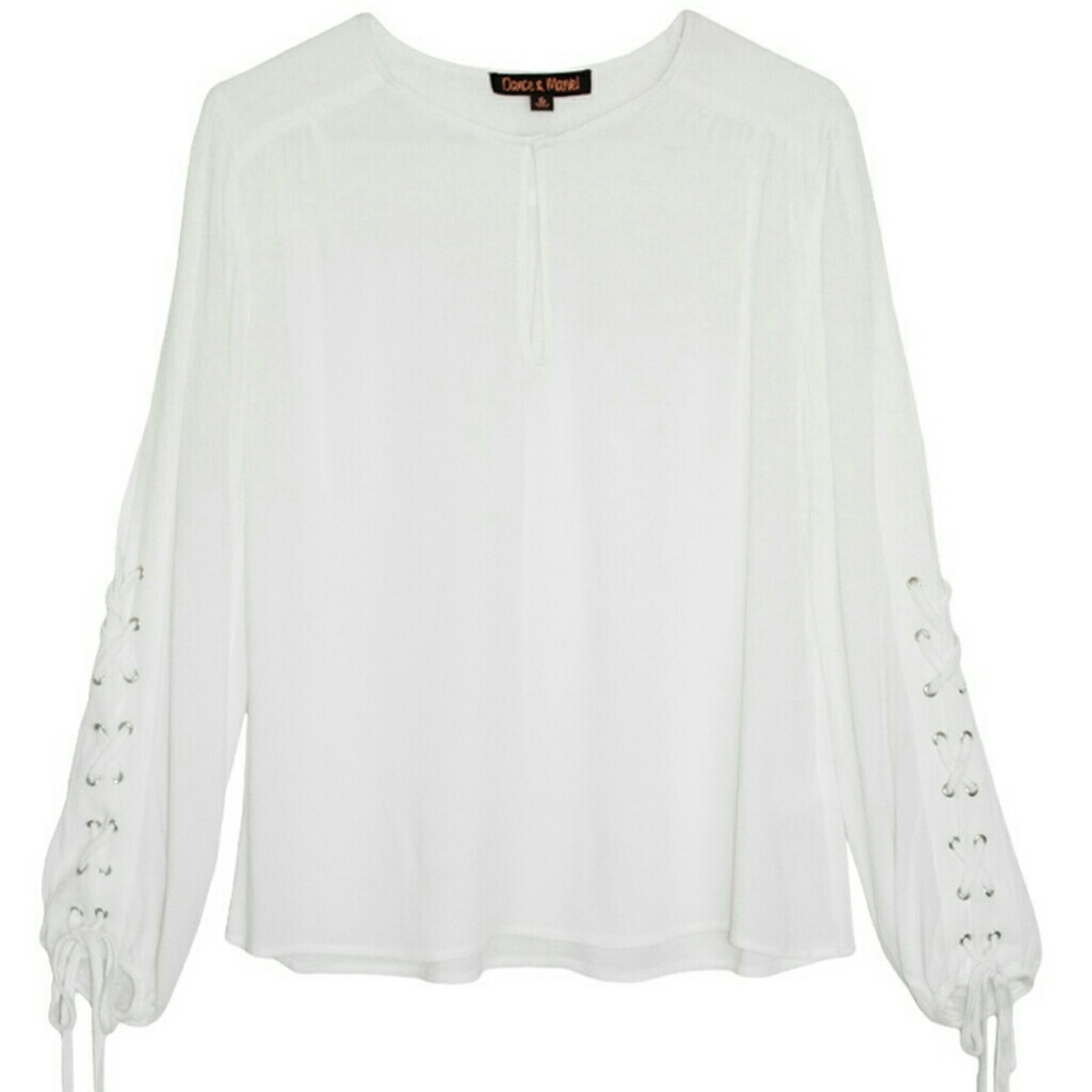 White lace up long sleeve blouse top