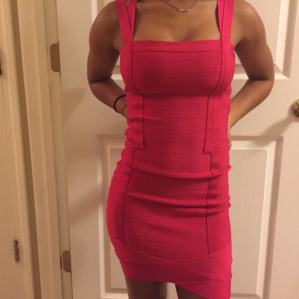 pink bebe bandage dress XS
