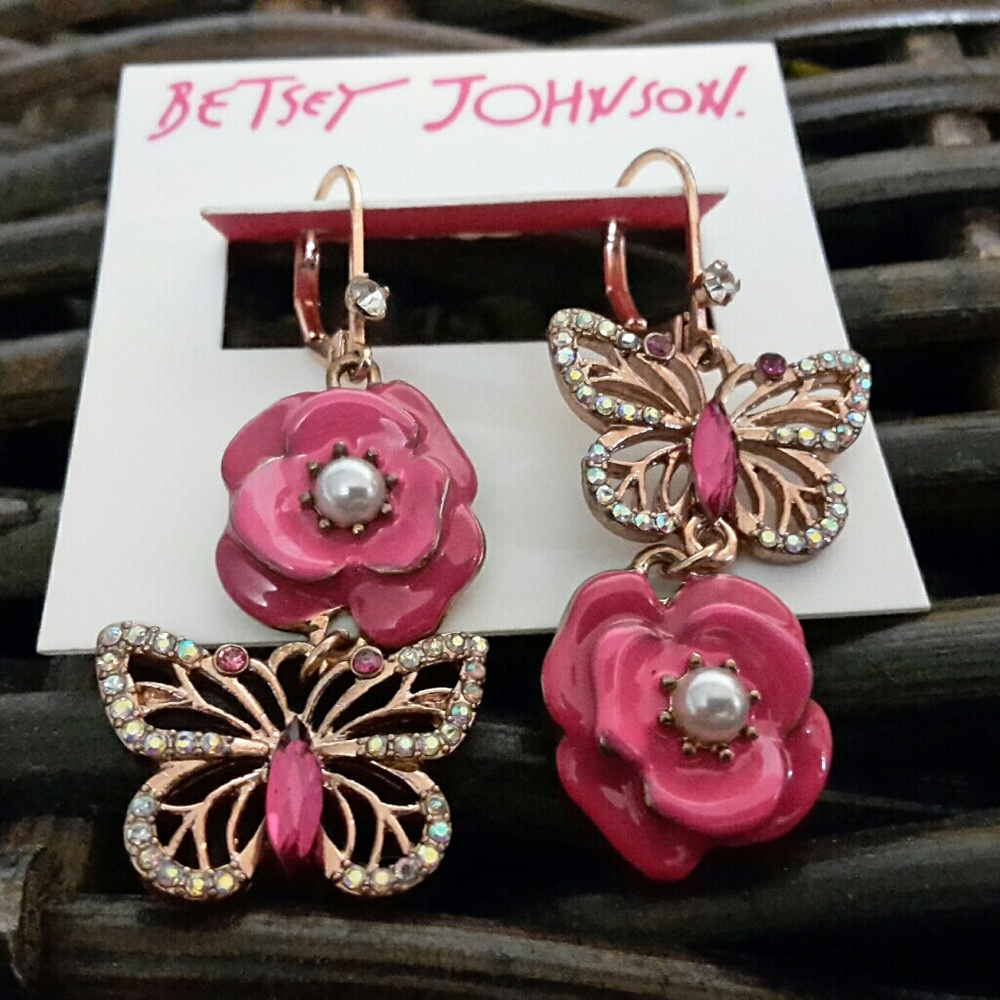 Betsey Johnson Butterfly Rose Earrings