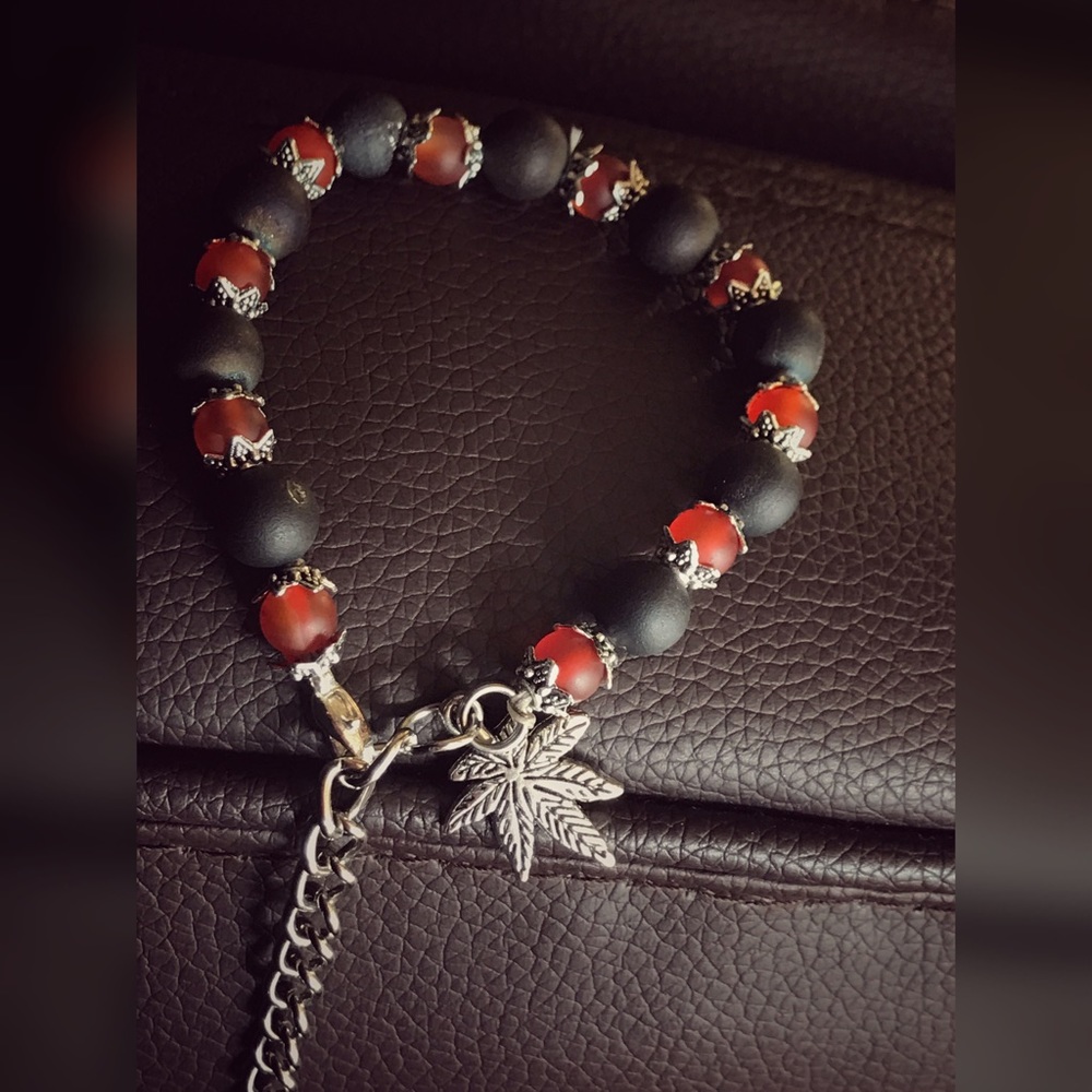 Black lava and carnelian natural stone bracelet