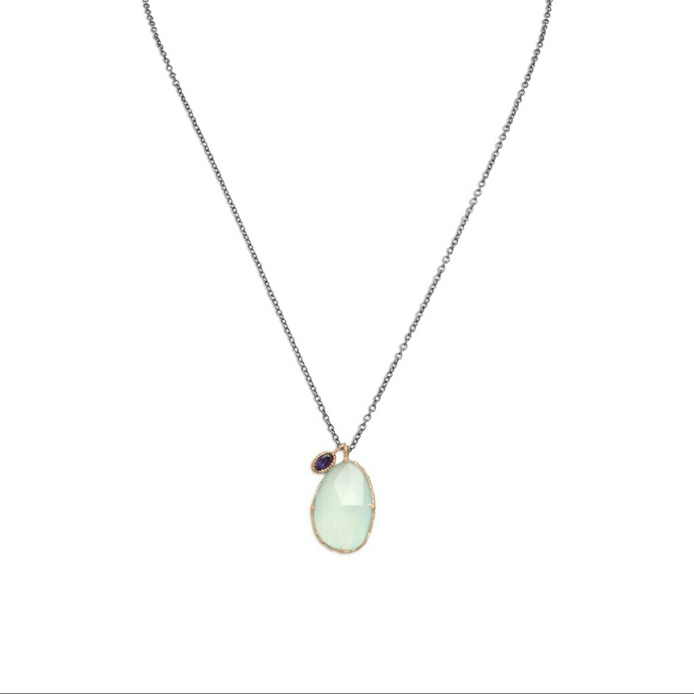 Two Tone Chalcedony and Iolite Drop Necklace