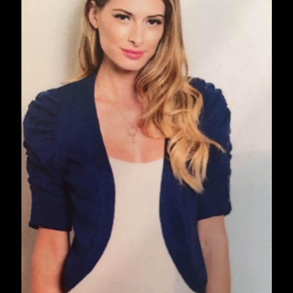 Navy Short Sleeve Open Front Bolero Cardigan