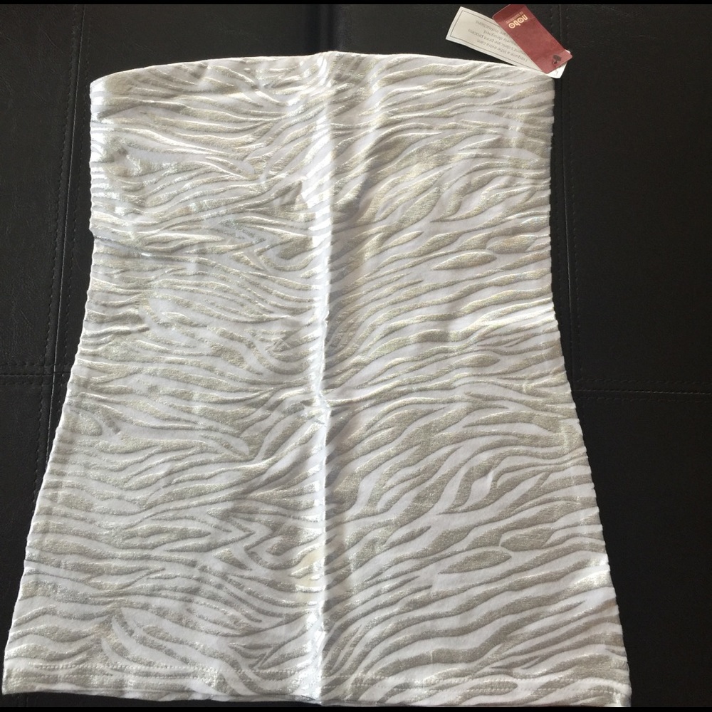 White and Silver Strapless Top