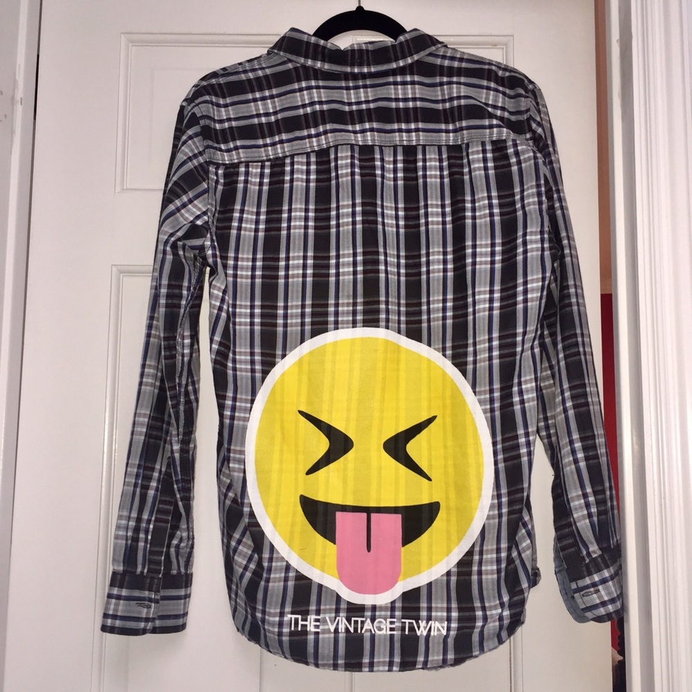 The Vintage Twin Emoji Plaid Long Sleeve Shirt