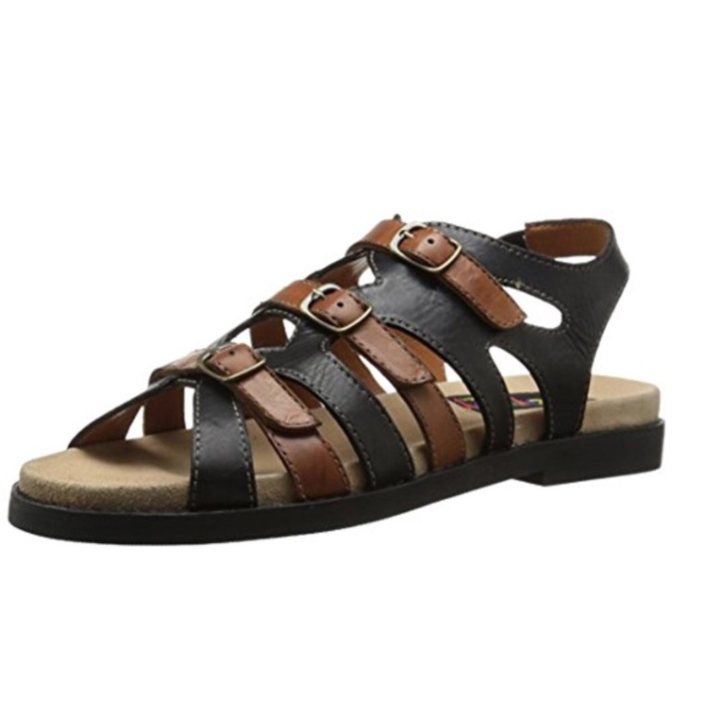 Everybody $180* Womens Black Tan Fisherman Sandals