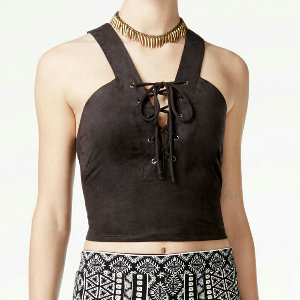 Material Girl Suede Lace Up Crop Top