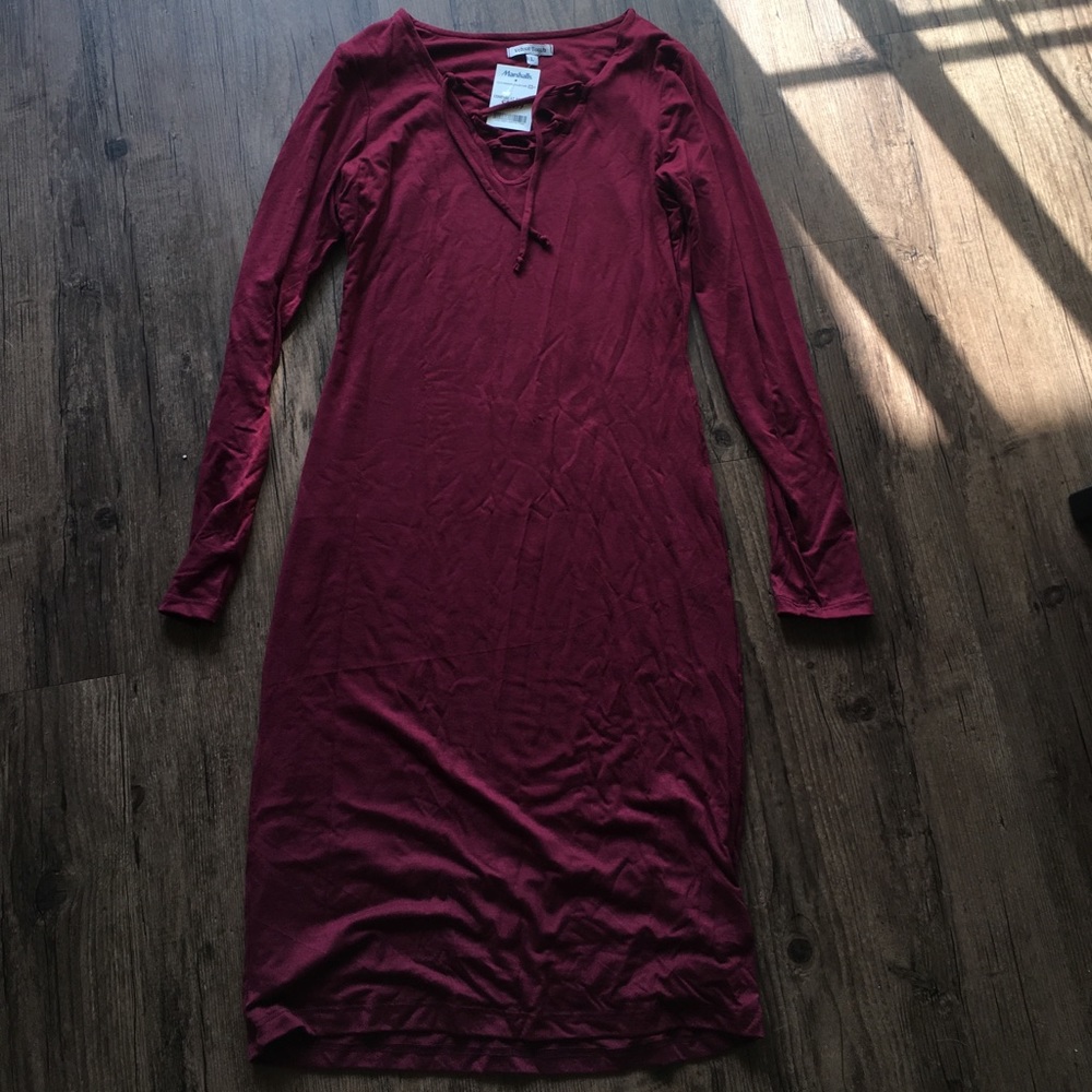 Burgundy Lace Up Dress