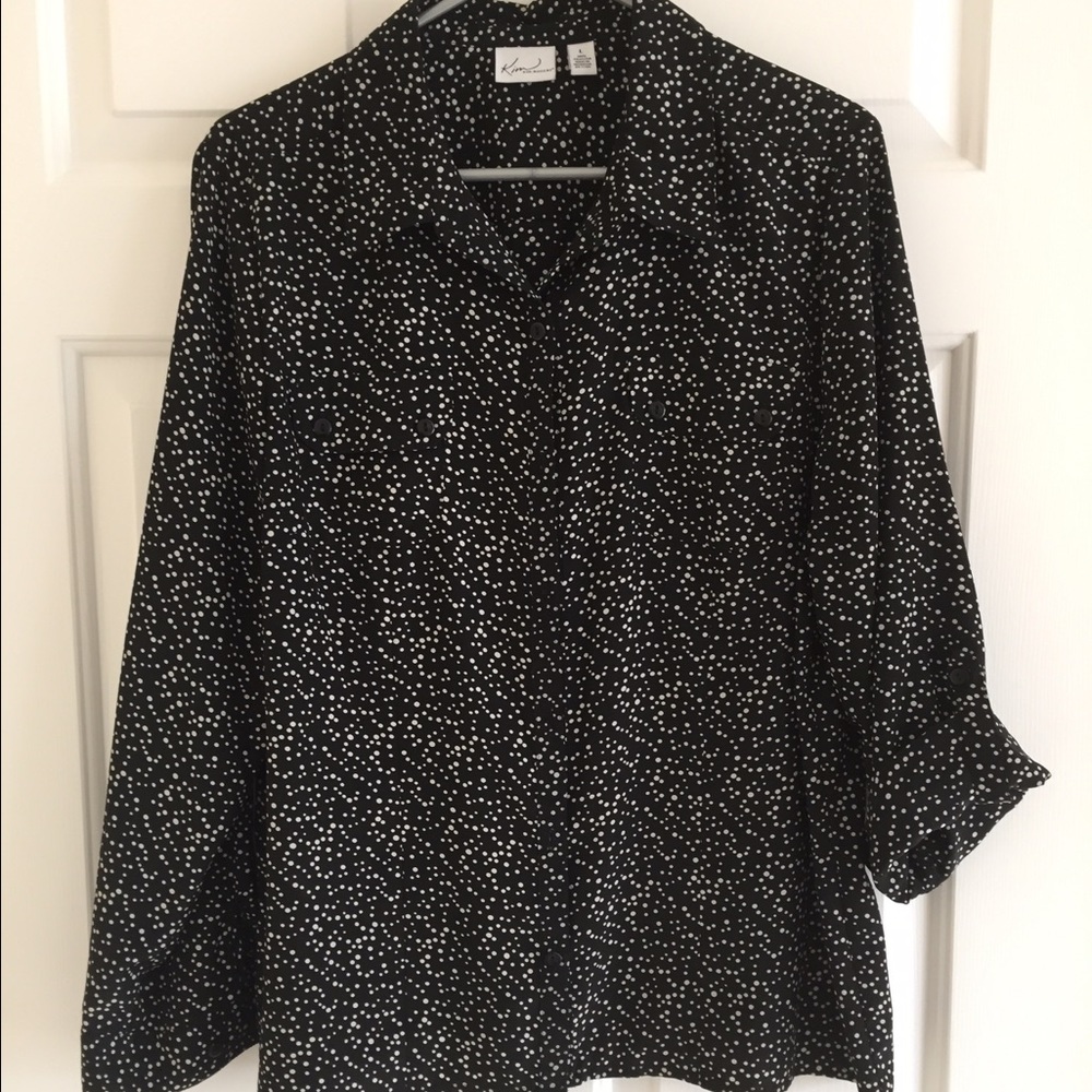 Black & white silky blouse.