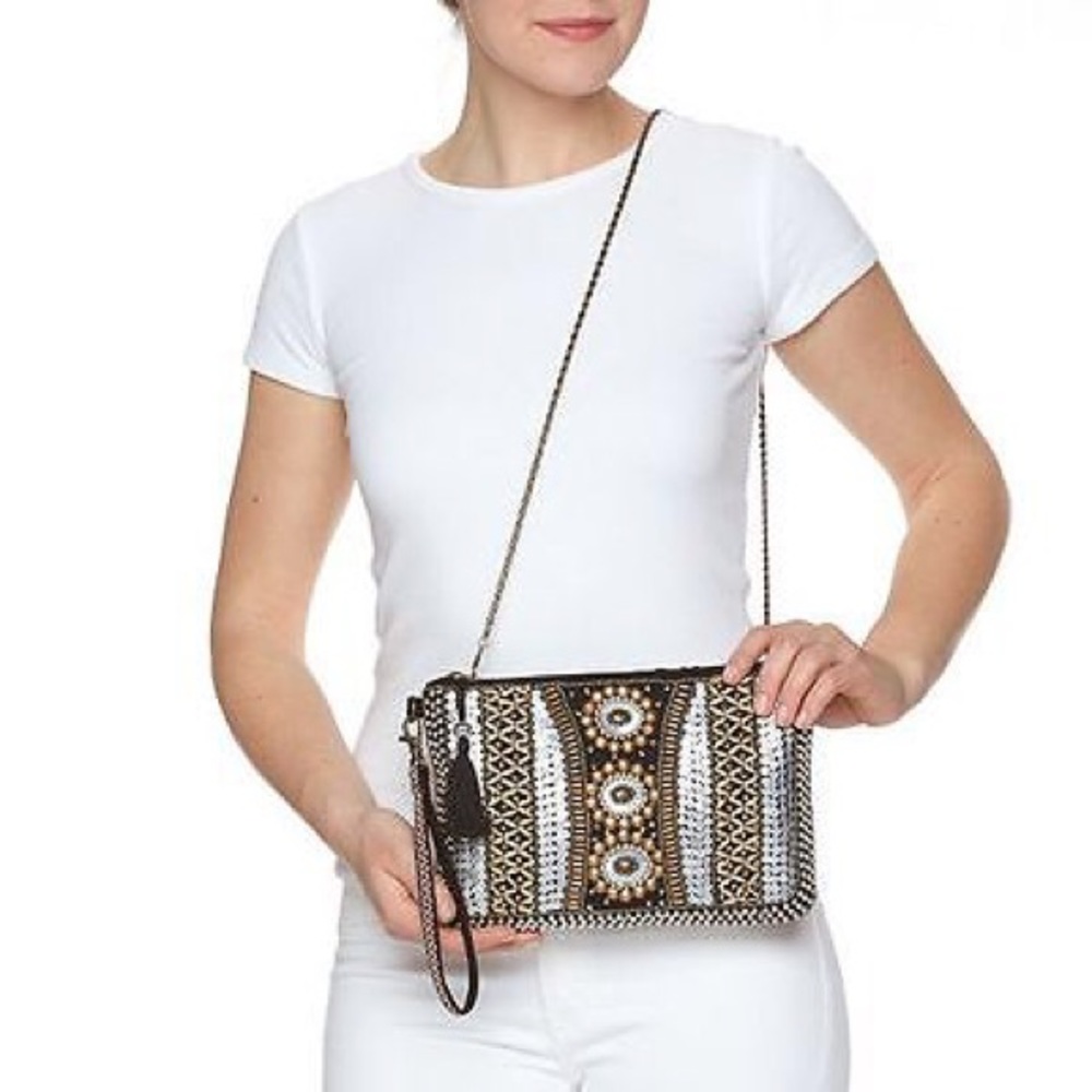 BIG BUDDHA BOHO BEADED SEQUIN CLUTCH WRISTLET - Picture 4 of 4