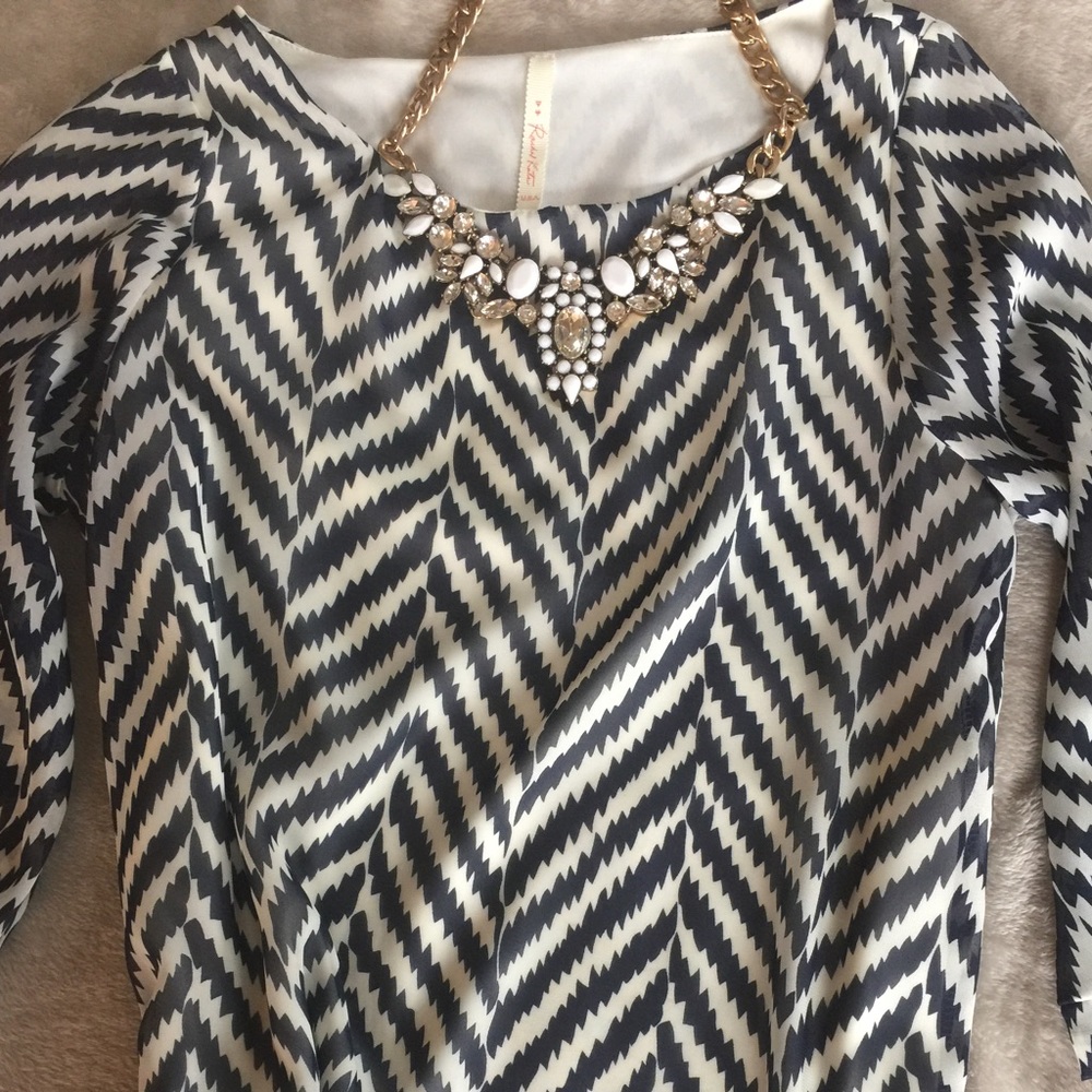 Blue and White Chevron Print Dress