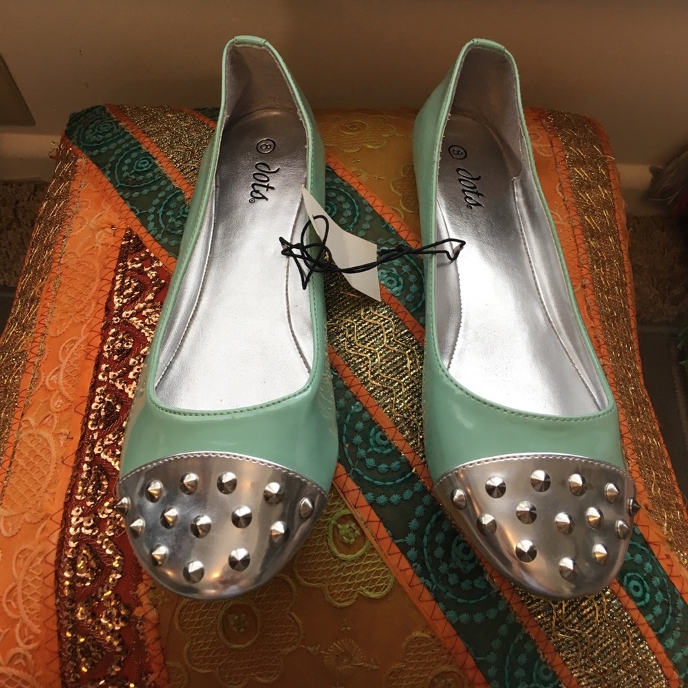 Mint Green/Aqua Green and Silver  Patent Flats