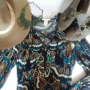 Bohemian Vintage Inspired Long Sleeve Maxi Dress