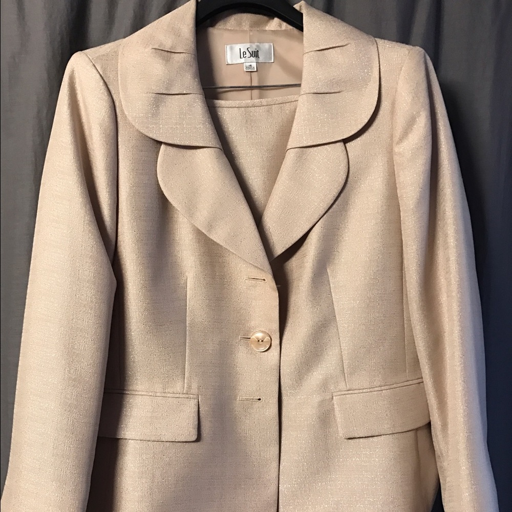 Le Suit Three Button Skirt Suit