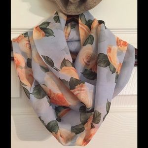 Blue Sheer Floral Design Infinity Scarf