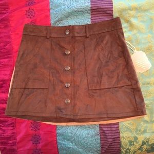 Button-up suede skirt