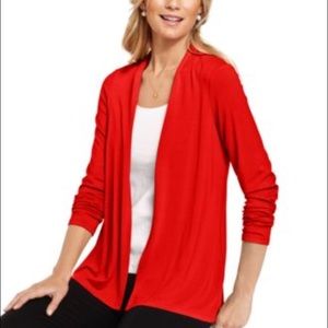 Red open cardigan