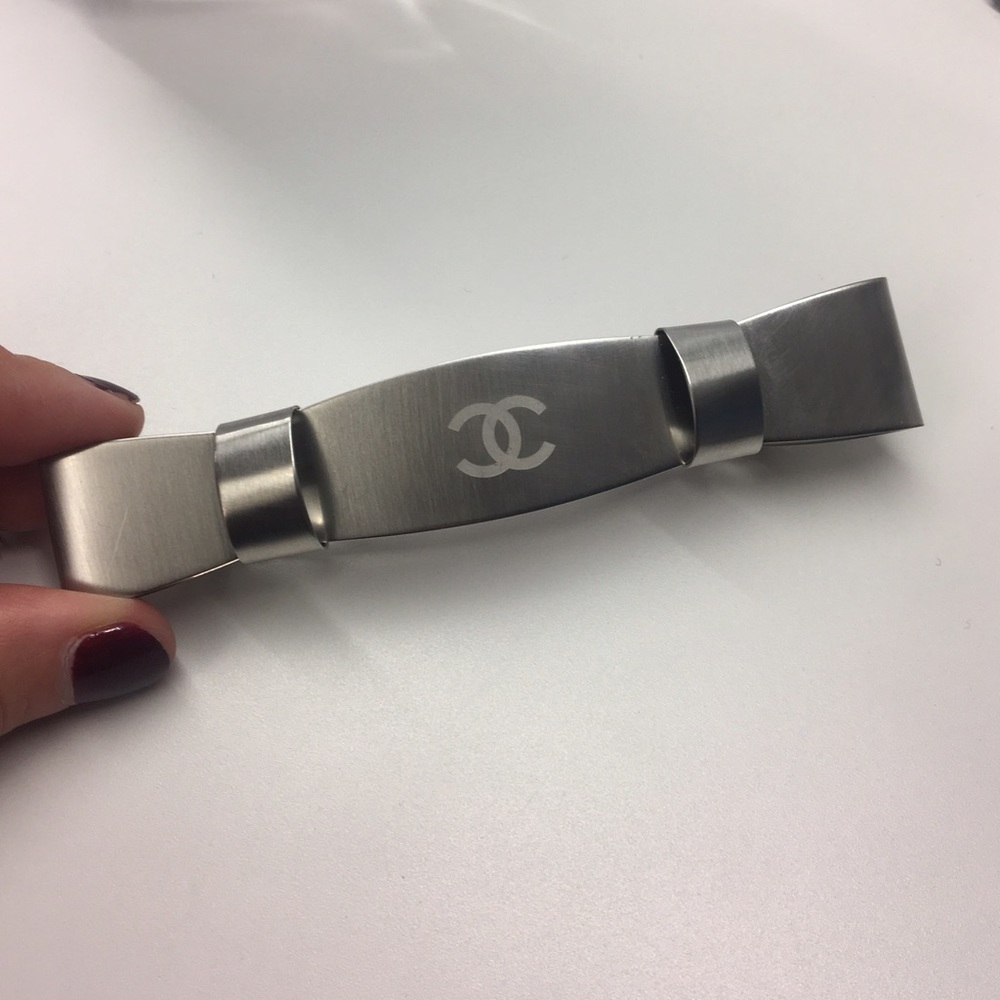 Chanel 2016 Brushed Silver Metal Logo Barrette