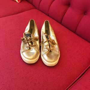 Sperry gold tennis shoes, size 10